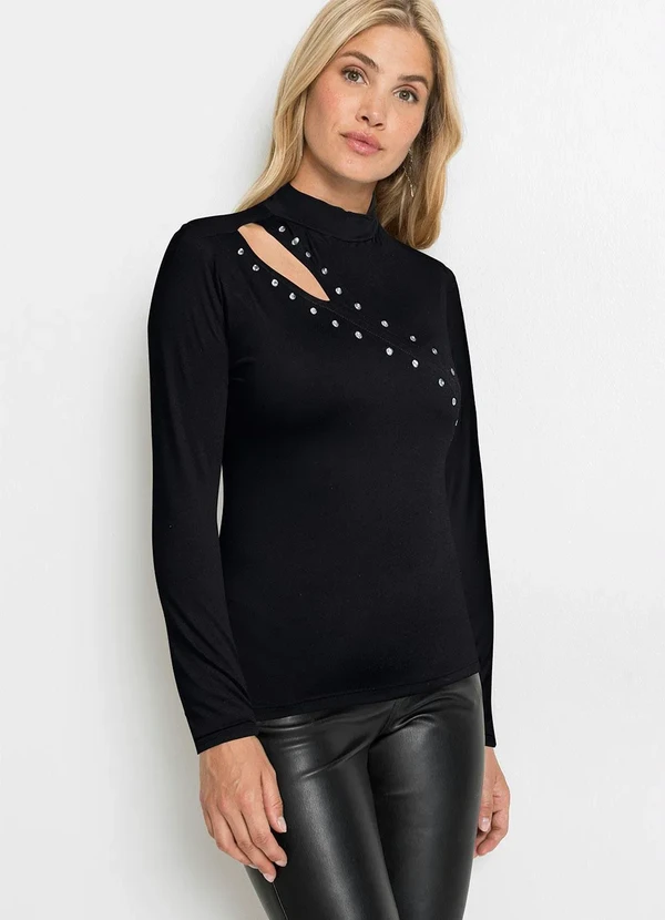 bonprix - Blusa Preta em Malha Suede