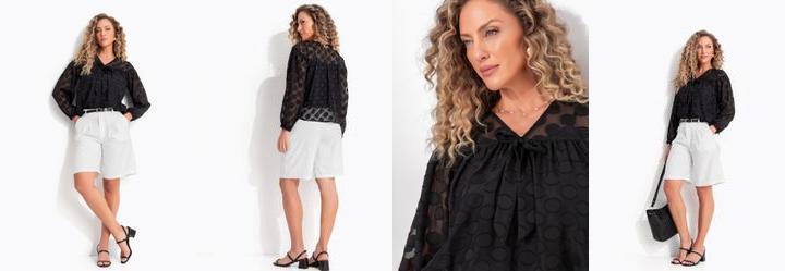 Blusa Preta em Tecido Devor� de Po�