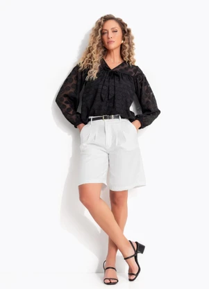 Quintess - Blusa Preta em Tecido Devorê de Poá - QUINTESS