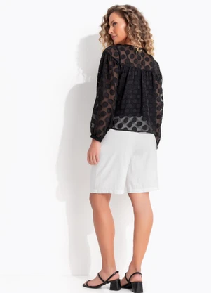 Quintess - Blusa Preta em Tecido Devorê de Poá - QUINTESS