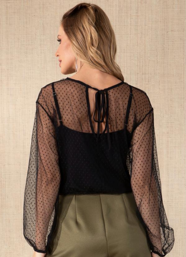 Quintess - Blusa Preta em Tule com Amarração Costas 2