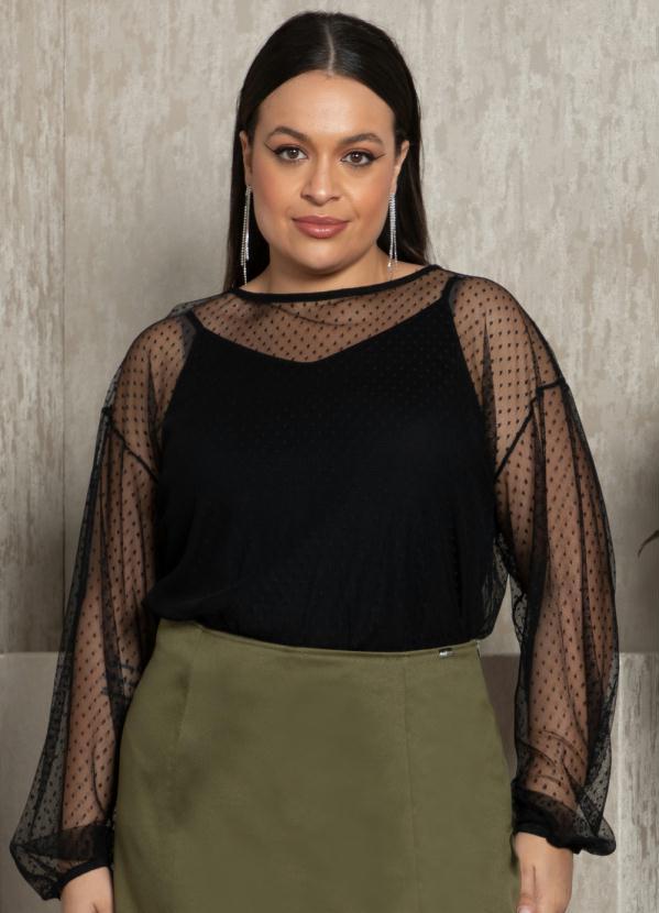 Quintess - Blusa Preta em Tule com Amarração Costas 6