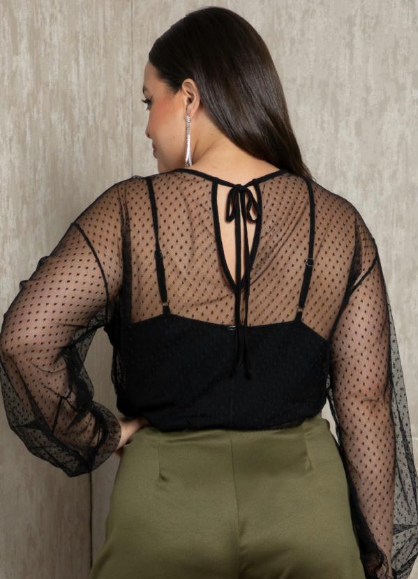 Quintess - Blusa Preta em Tule com Amarração Costas 7