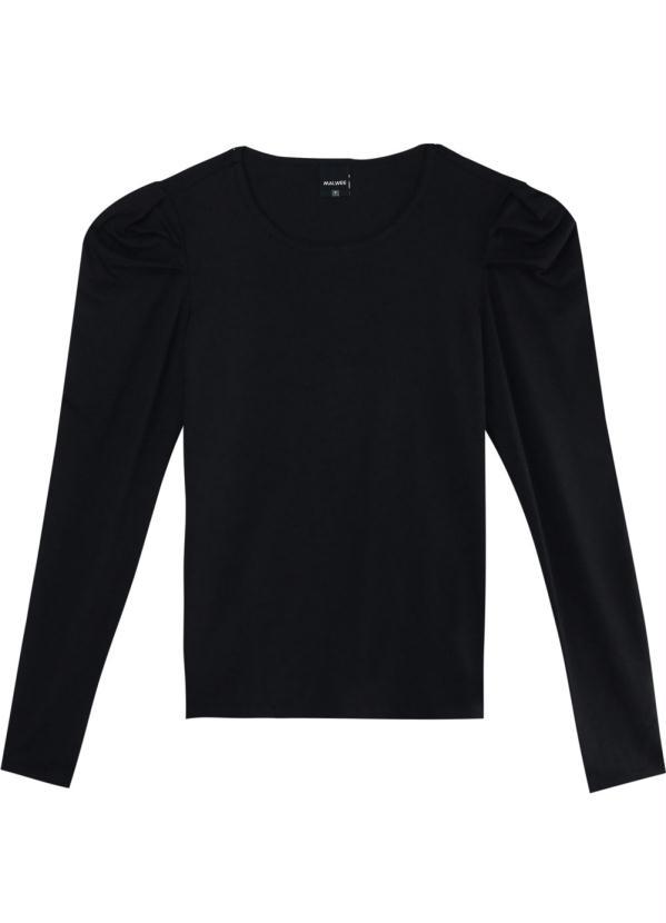 Malwee - Blusa Preta em Viscose com Manga Franzida 2