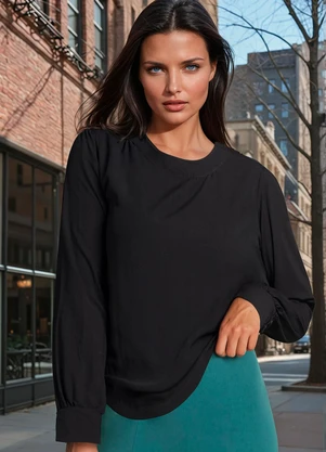 bonprix - Blusa Preta em Viscose Plana - BONPRIX