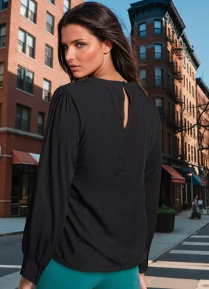 bonprix - Blusa Preta em Viscose Plana - BONPRIX