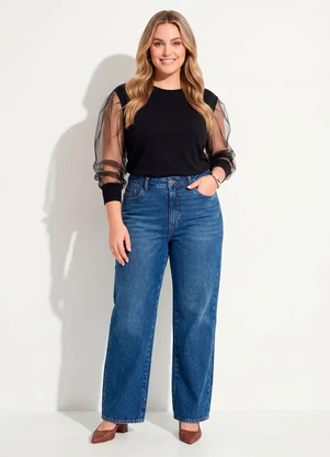 Quintess - Blusa Preta Mangas Bufantes em Transparência - QUINTESS