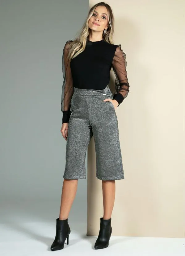 Quintess - Blusa Preta Mangas Bufantes em Transparência 3