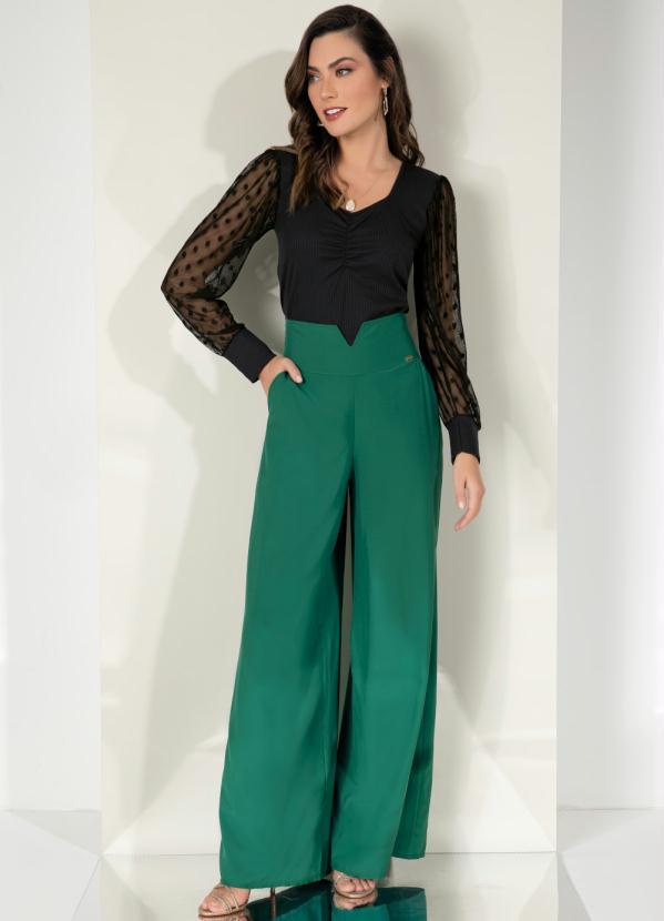 Quintess - Blusa Preta Mangas com Transparência de Poá 3