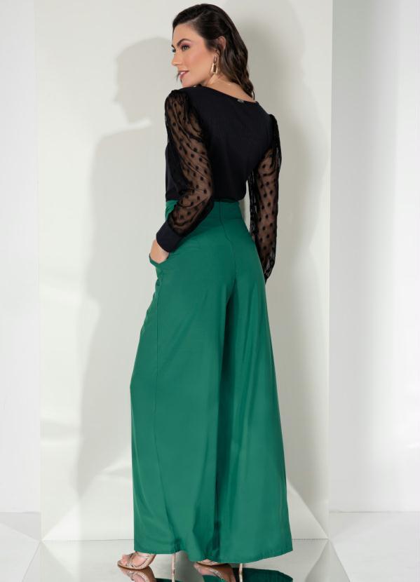 Quintess - Blusa Preta Mangas com Transparência de Poá 4