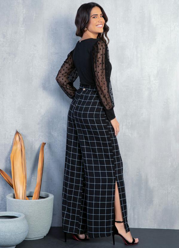 Quintess - Blusa Preta Mangas com Transparência de Poá 8