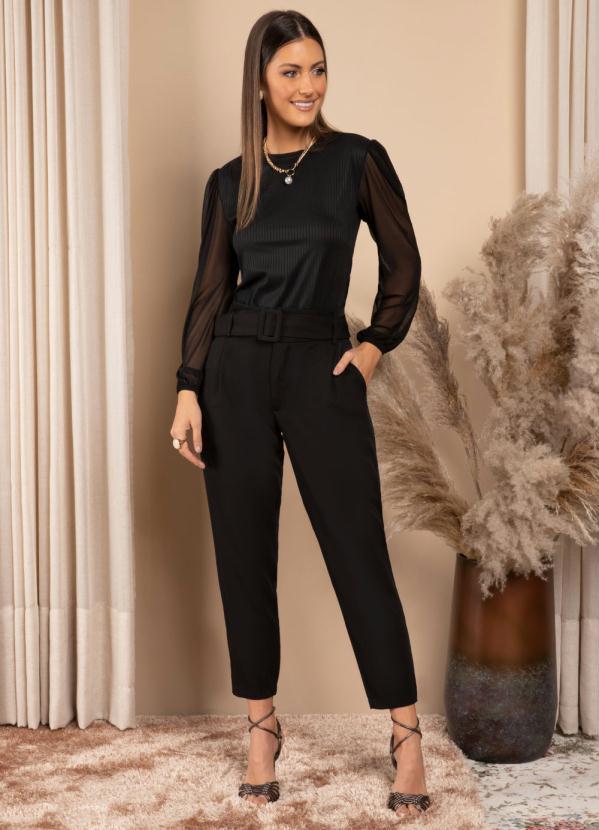 Quintess - Blusa Preta Mangas Longas em Transparência 3