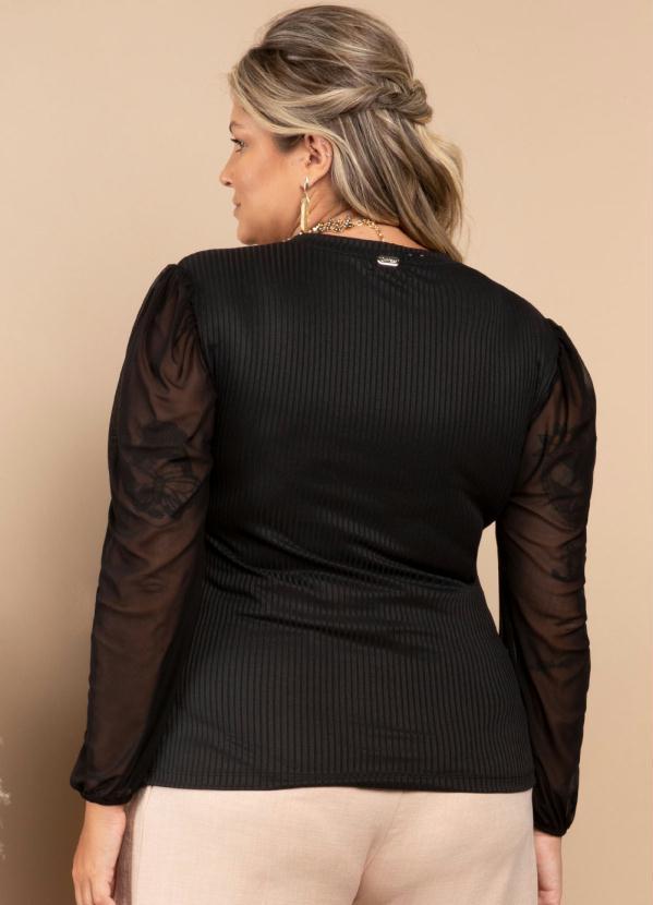 Quintess - Blusa Preta Mangas Longas em Transparência 6