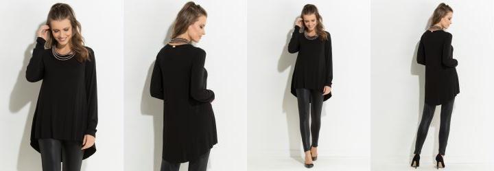 Blusa Preta Modelo Mullet com Mangas Longas