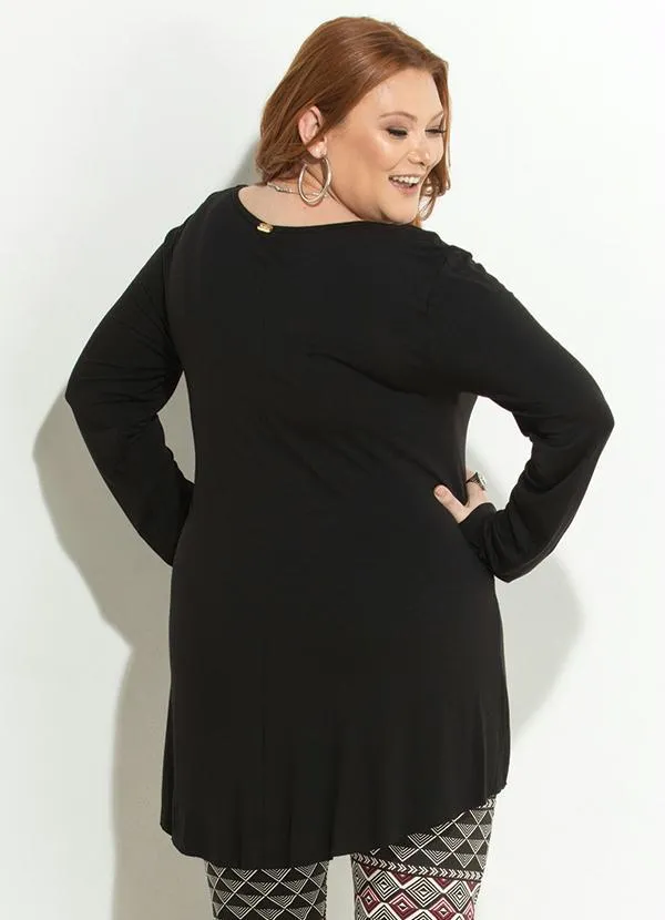 Quintess - Blusa Preta Modelo Mullet com Mangas Longas 8