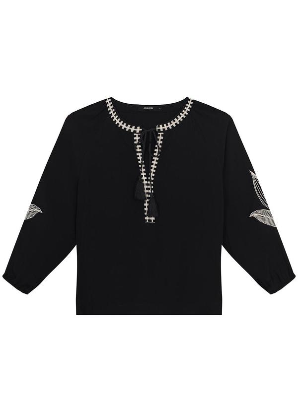 Malwee - Blusa Preto Ampla com Bordado