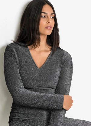 bonprix - Blusa Preto e Prata em Malha com Lurex - BONPRIX