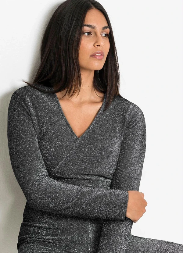 bonprix - Blusa Preto e Prata em Malha com Lurex