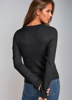 Bimini - Blusa Preto em Canelado - BIMINI