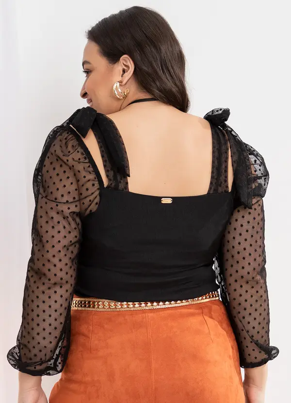 Quintess - Blusa Preto em Crepe Plano com Tule. 3