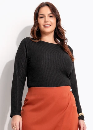 Quintess - Blusa Manga Longa Canelada Texturizada com Decote Redondo - QUINTESS