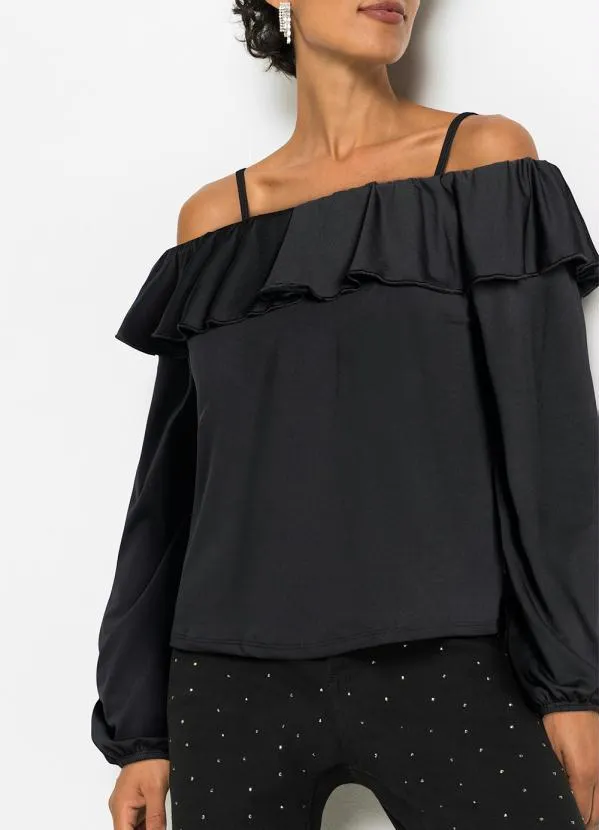 bonprix - Blusa Preto em Malha Crepe