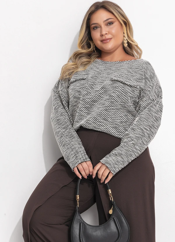 Quintess - Blusa Preto em Malha Tweed 11