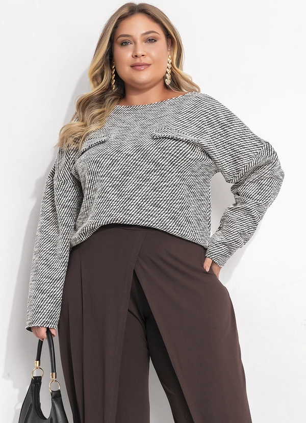 Quintess - Blusa Preto em Malha Tweed 12