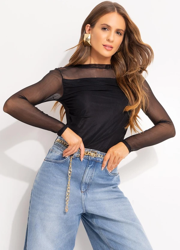 Quintess - Blusa Preto em Tule