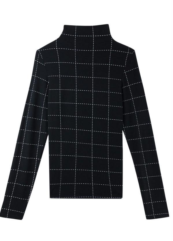 Malwee - Blusa Preto Gola Alta Xadrez Feminino