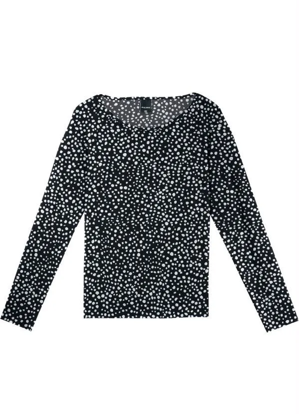Malwee - Blusa Preto Poá em Viscose Conforto