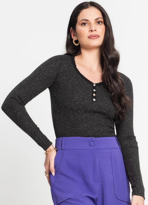 Rovitex - Blusa Ribana de Linho Feminino Preto