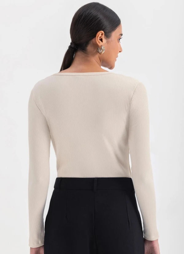 Essendi - Blusa Ribana Feminina em Malha  Bege 2