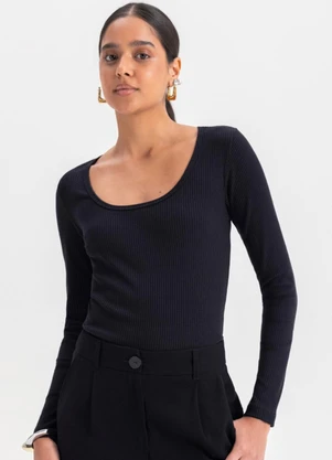 Essendi - Blusa Ribana Feminina em Malha Preto - ESSENDI