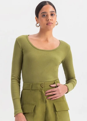 Essendi - Blusa Ribana Feminina em Malha  Verde - ESSENDI