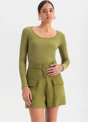 Essendi - Blusa Ribana Feminina em Malha  Verde - ESSENDI