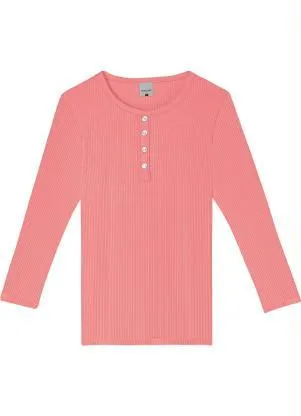 Malwee - Blusa Rosa Canelada com Botões Feminino - MALWEE