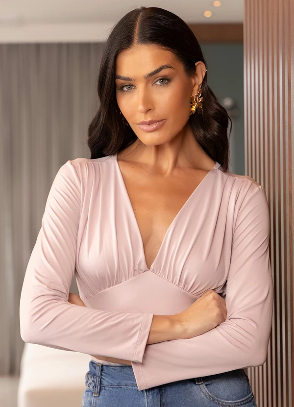 Quintess - Blusa Rosa Claro em Malha Fria