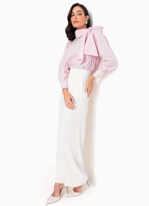 Quintess - Blusa Rosa Claro em Tecido Plano Tricoline 1