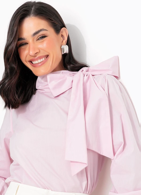 Quintess - Blusa Rosa Claro em Tecido Plano Tricoline 7