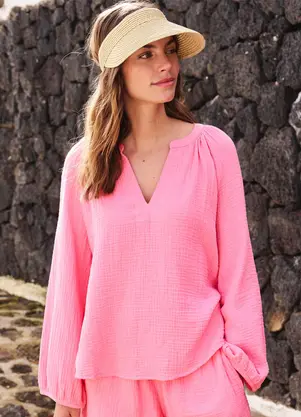 bonprix - Blusa Rosa em Tecido de Algodão - BONPRIX
