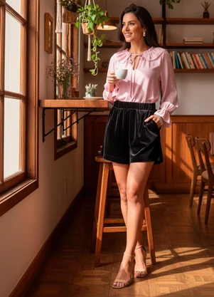 Quintess - Blusa Rosa em Viscose Plana - QUINTESS