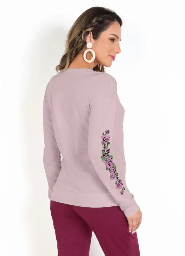 Moda Pop - Blusa Rosê com Estampa nas Mangas 2