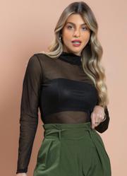 Blusa Segunda Pele em Tule Preta
