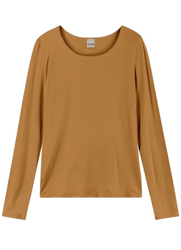 Enfim - Blusa Taupe Tradicional em Viscose Feminina