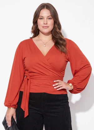 Quintess - Blusa Telha Transpassada com Mangas Longas - QUINTESS