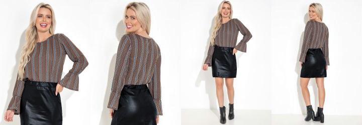 Blusa Texturizada Preto com Manga Longa e Babado