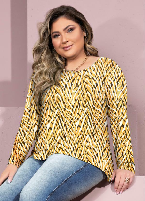 Quintess - Blusa Tigre Ferrugem Mullet com Manga Longa