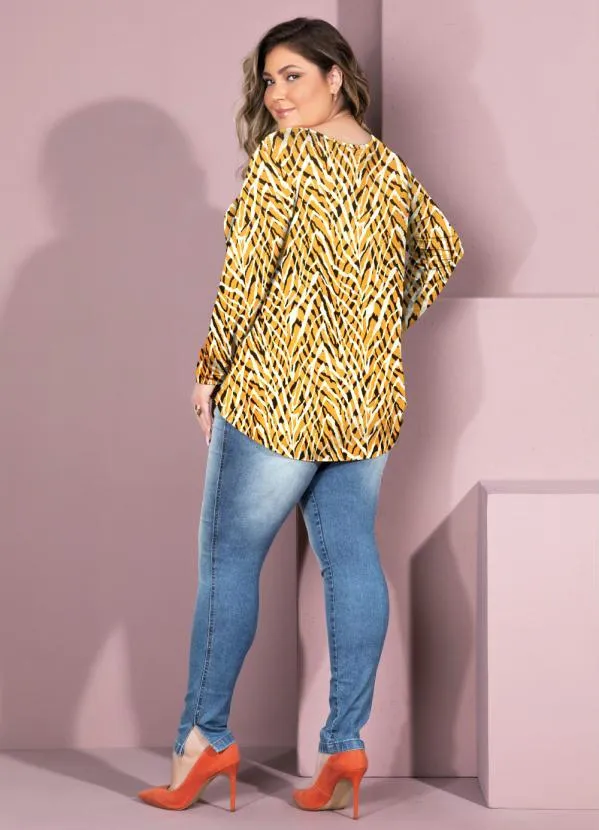 Quintess - Blusa Tigre Ferrugem Mullet com Manga Longa