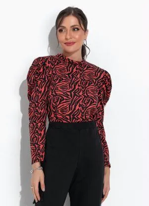 Moda Pop - Blusa Tigre Vermelha com Mangas Longas Bufantes - MODA POP